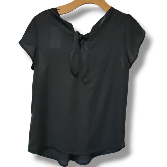 Papaya JUNIORS black Tulip short sleeves front Pleated blouse - medium - Picture 3 of 8